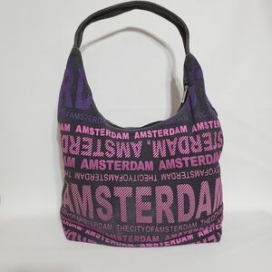 Robin Ruth Amsterdam Text Print Purple and Pink Women's Hobo Bag 100% Cotton